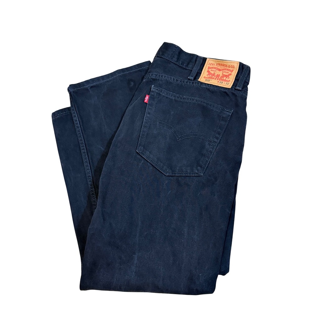 Levis 505 Mens Straight Fit Black Denim Jeans W38 L32 2000's